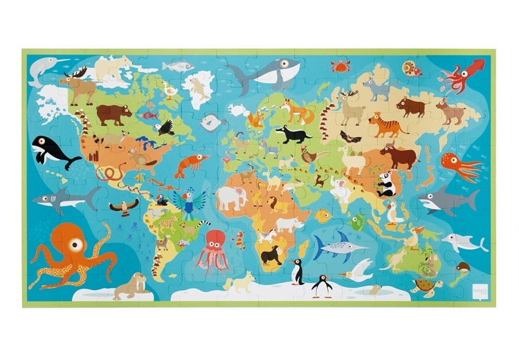 Puzzle Monde avec animaux 100 pcs